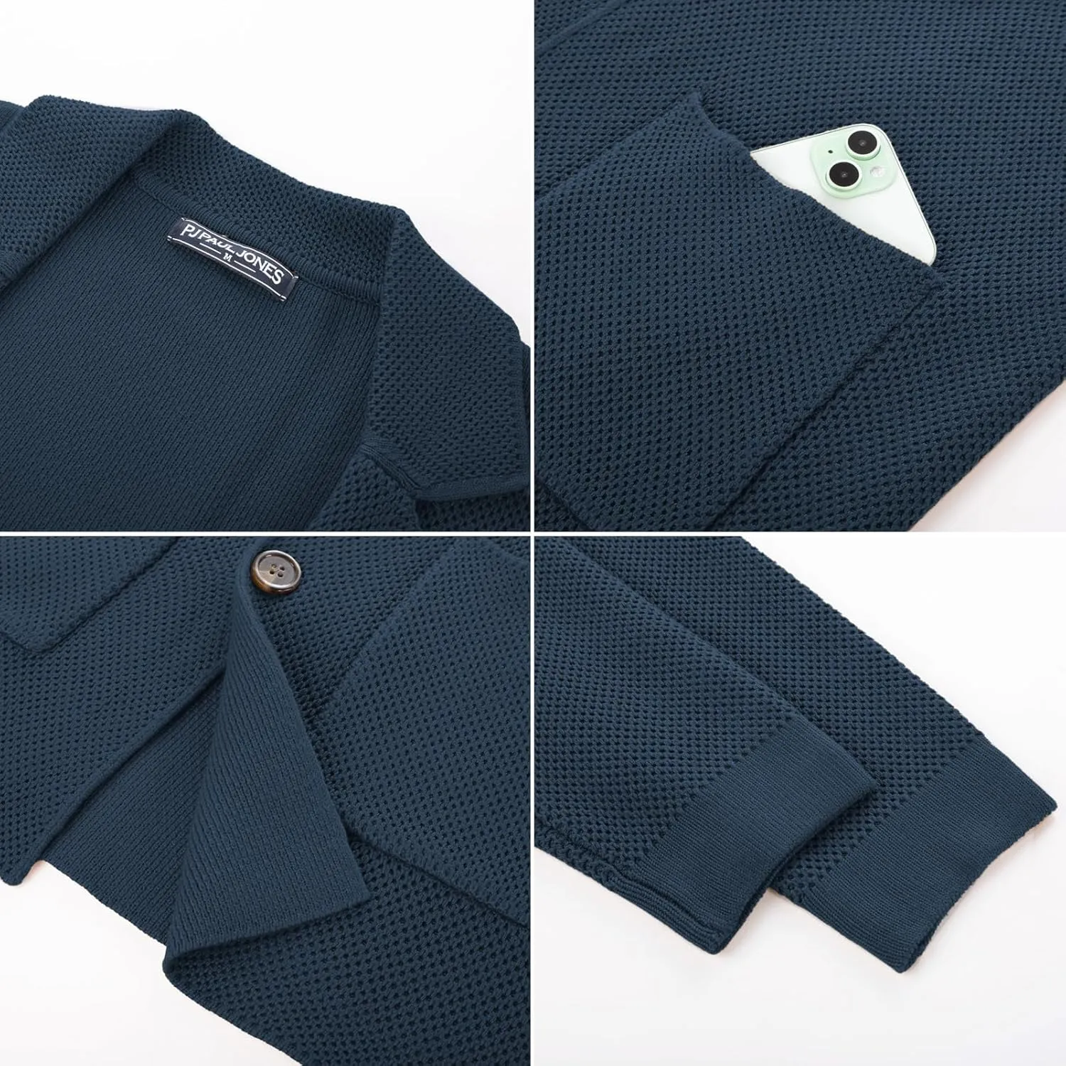 PJ PAUL JONES Mens Notch Collar Cardigan Sweaters Knit Textured Sweater Button Down Blazer with Pockets