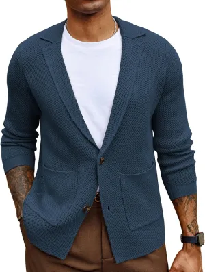 PJ PAUL JONES Mens Notch Collar Cardigan Sweaters Knit Textured Sweater Button Down Blazer with Pockets