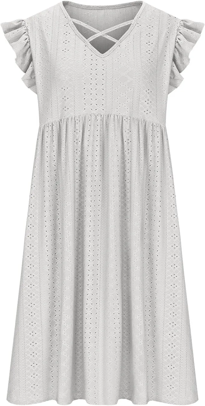 Plus Size Dresses for Curvy Women Criss Cross V Neck Ruffle Sleeve Mini Dress High Waist Hollow Out Lounge Dress