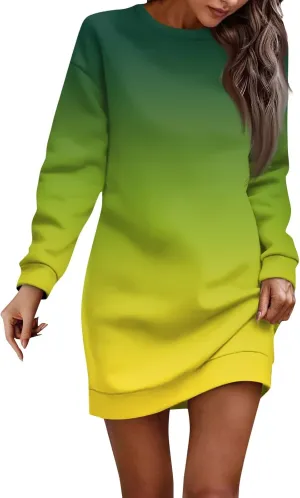 Plus Size Dresses for Curvy Women Fall 2024 Long Sleeve Crew Neck Sweatshirt Dress Floral Peint Mini Dress