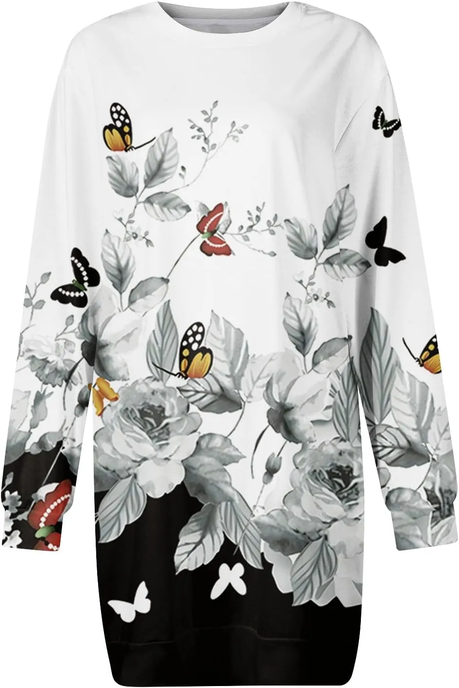 Plus Size Dresses for Curvy Women Fall 2024 Long Sleeve Crew Neck Sweatshirt Dress Floral Peint Mini Dress