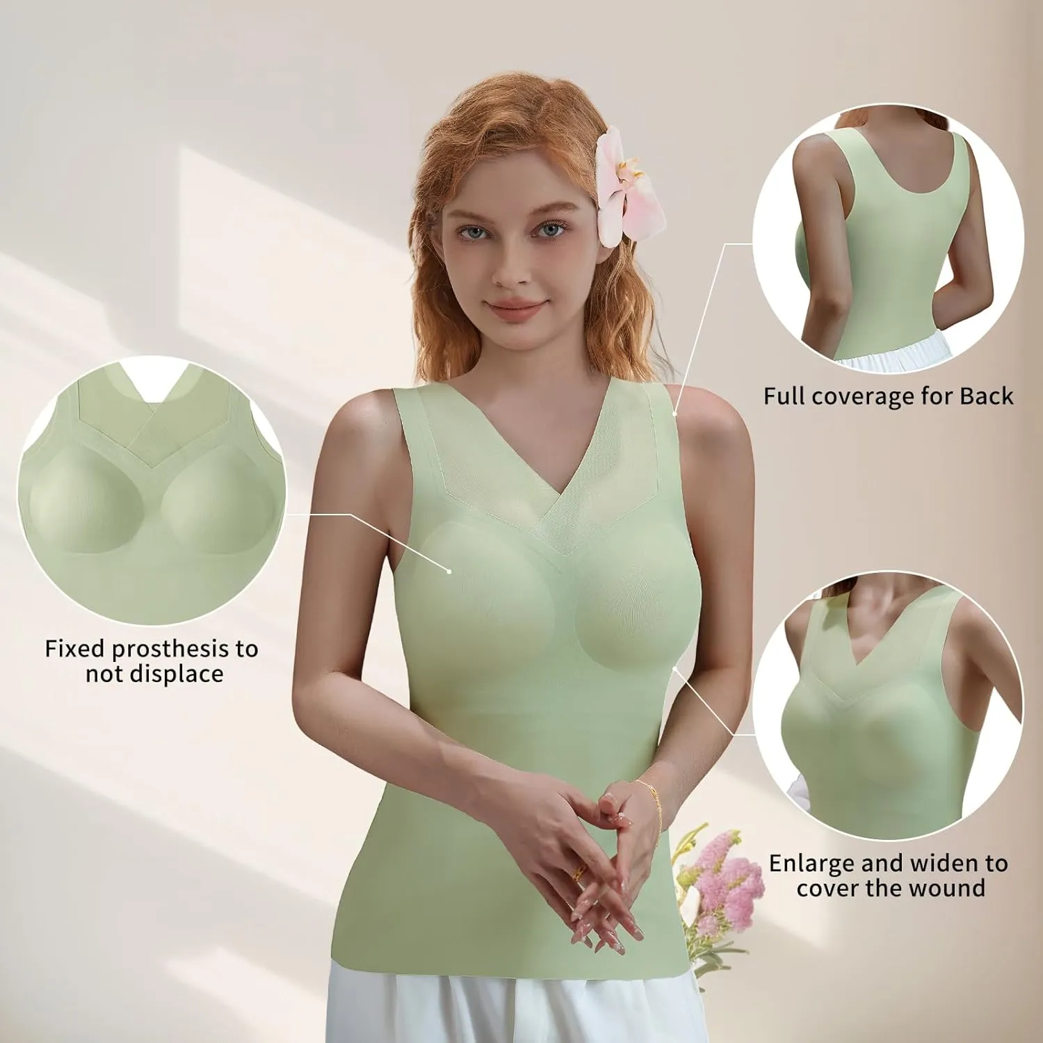 Post Surgery Mastectomy Camisole with Prosthesis Pockets, Women's Recovery Tank Top