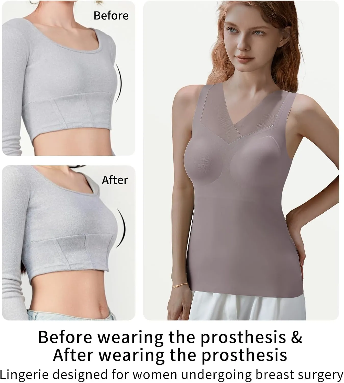 Post Surgery Mastectomy Camisole with Prosthesis Pockets, Women's Recovery Tank Top