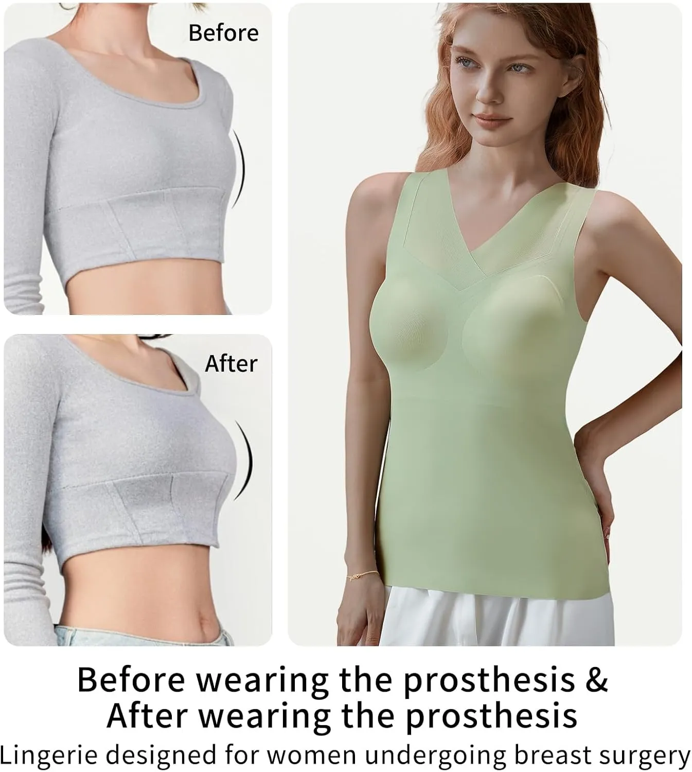 Post Surgery Mastectomy Camisole with Prosthesis Pockets, Women's Recovery Tank Top