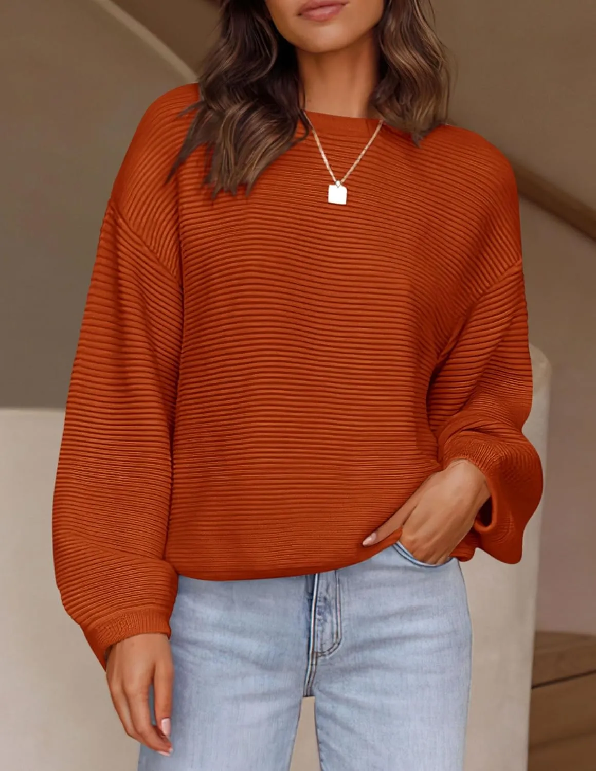 PRETTYGARDEN Womens Fall Sweaters 2025 Casual Loose Crewneck Ribbed Long Sleeve Top Knit Pullover Sweater