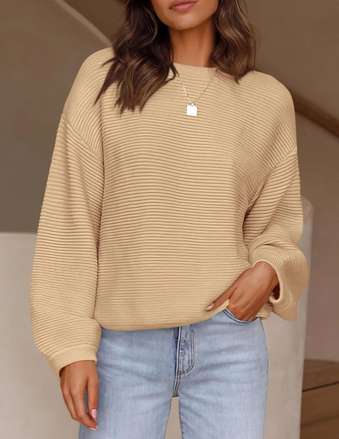 PRETTYGARDEN Womens Fall Sweaters 2025 Casual Loose Crewneck Ribbed Long Sleeve Top Knit Pullover Sweater