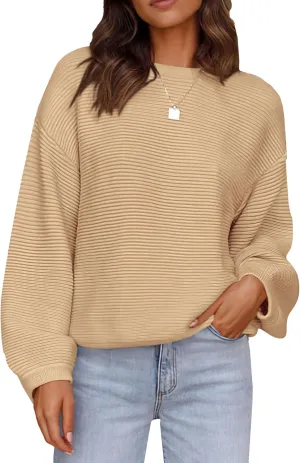 PRETTYGARDEN Womens Fall Sweaters 2025 Casual Loose Crewneck Ribbed Long Sleeve Top Knit Pullover Sweater