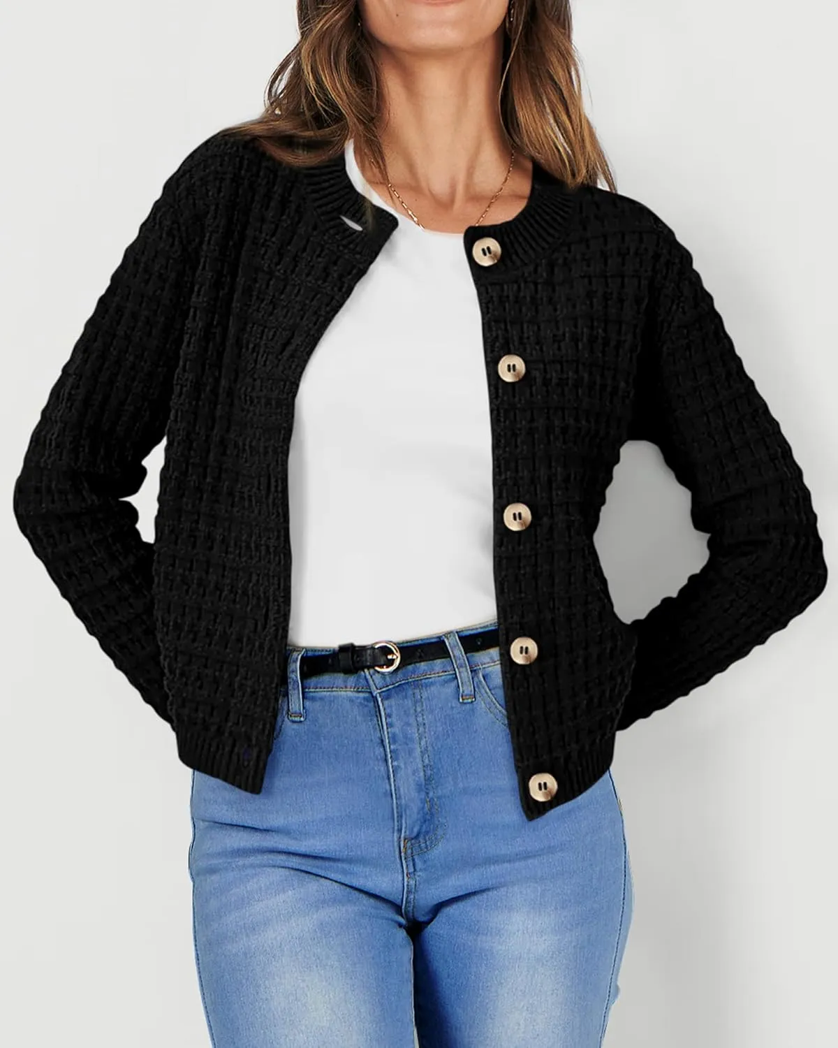 PRETTYGARDEN Women's Knit Cardigan Sweaters Casual Long Sleeve Open Front Button Down Trendy Jackets Outerwear