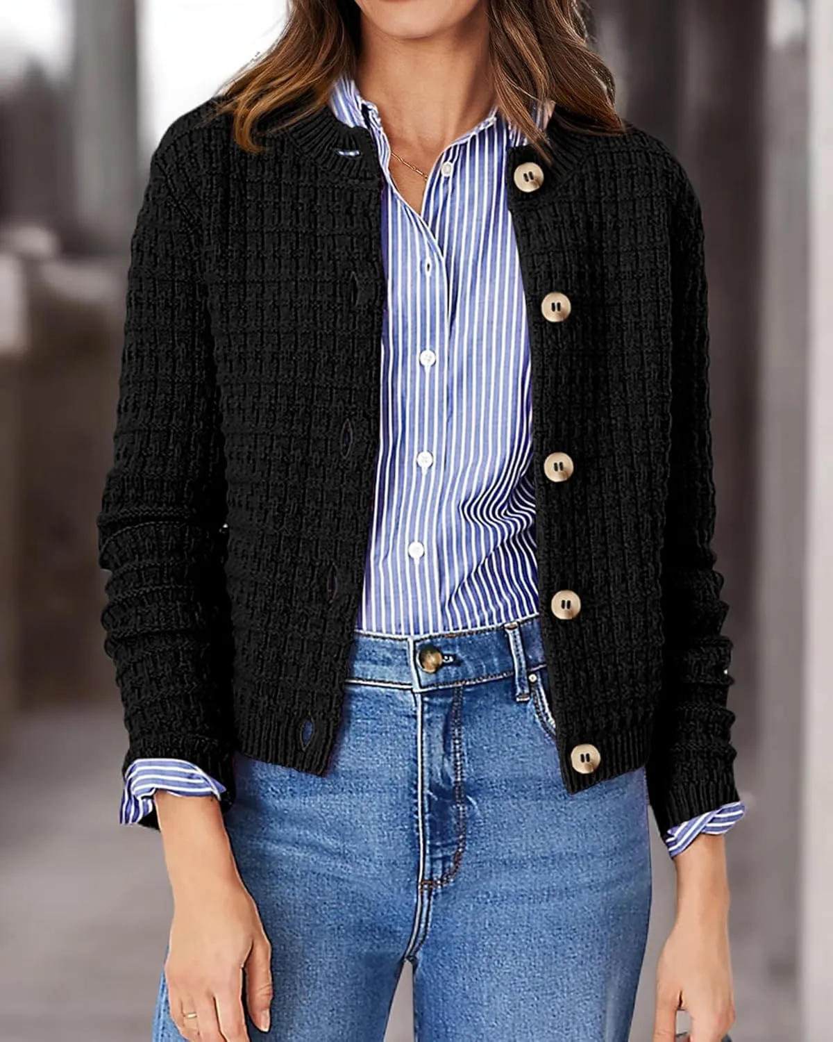 PRETTYGARDEN Women's Knit Cardigan Sweaters Casual Long Sleeve Open Front Button Down Trendy Jackets Outerwear