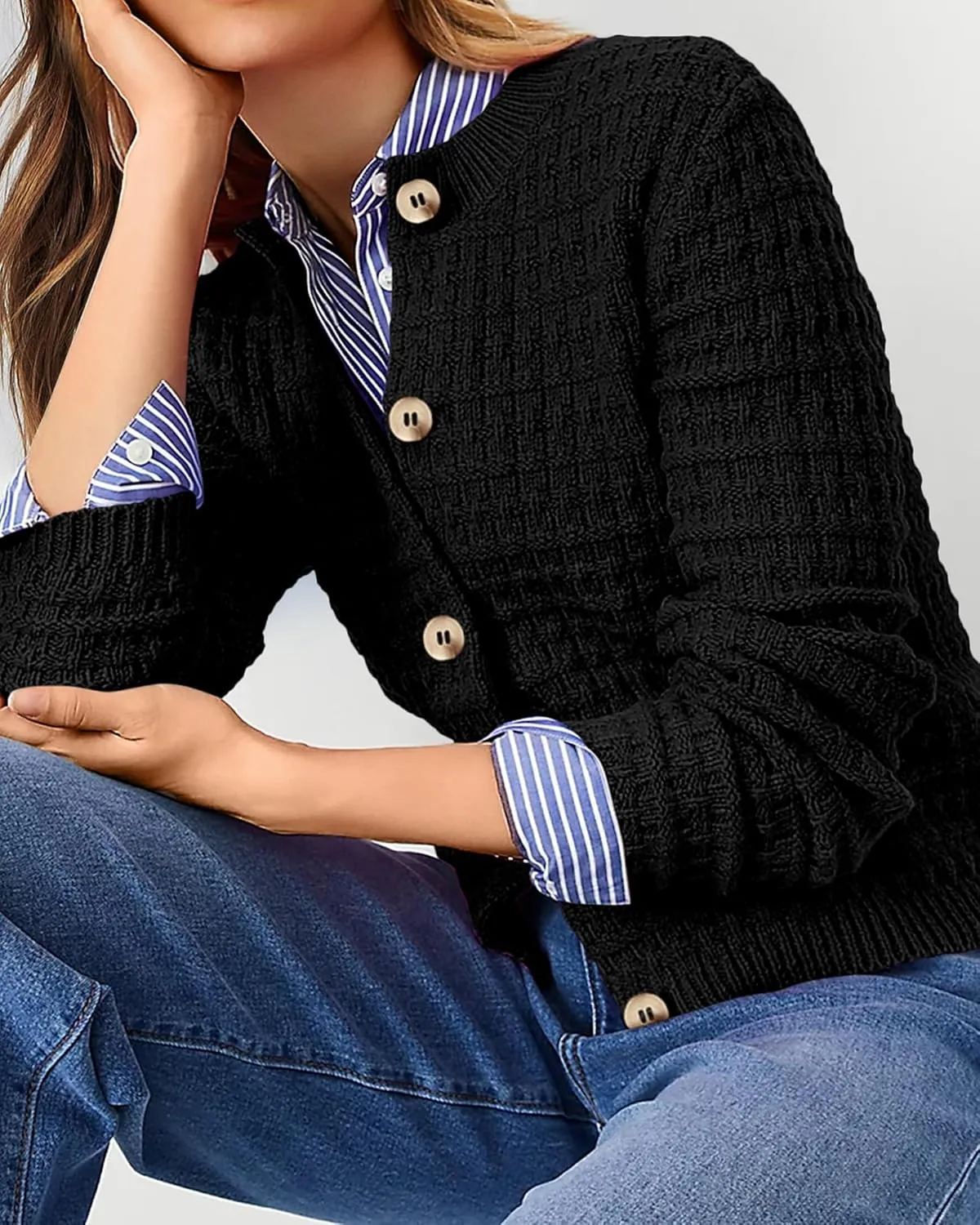 PRETTYGARDEN Women's Knit Cardigan Sweaters Casual Long Sleeve Open Front Button Down Trendy Jackets Outerwear