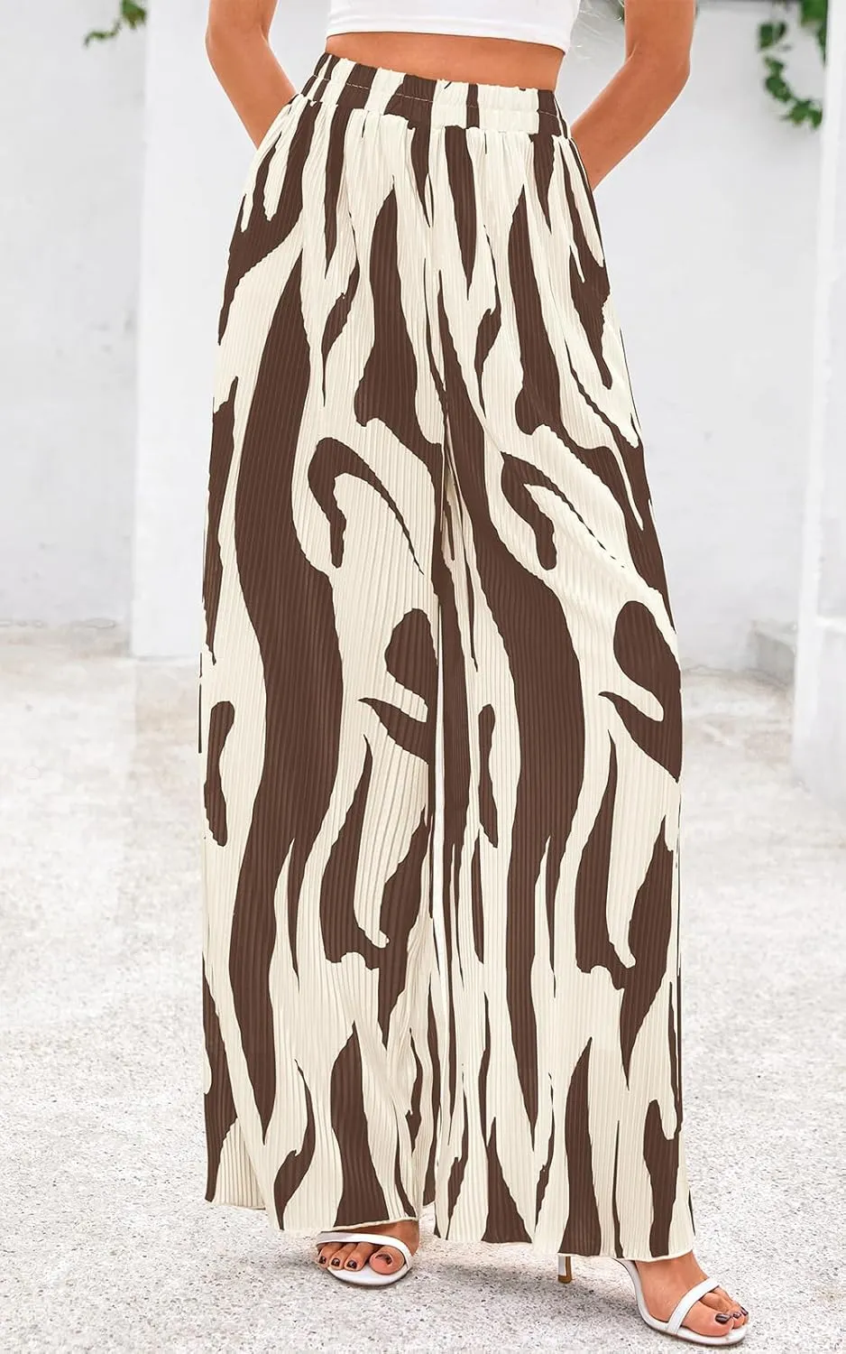 PRETTYGARDEN Womens Pants Dressy Casual Wide Leg Graphic Print Lounge Pants Women Comfy High Waist Pleated Palazzo Pants