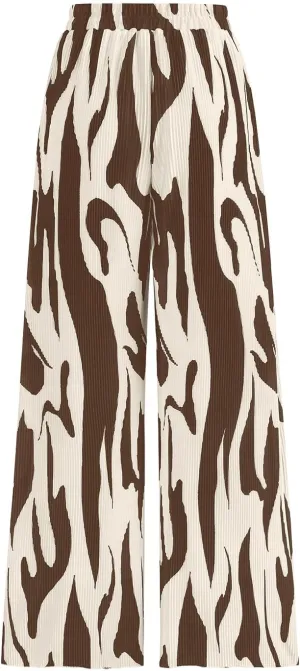 PRETTYGARDEN Womens Pants Dressy Casual Wide Leg Graphic Print Lounge Pants Women Comfy High Waist Pleated Palazzo Pants