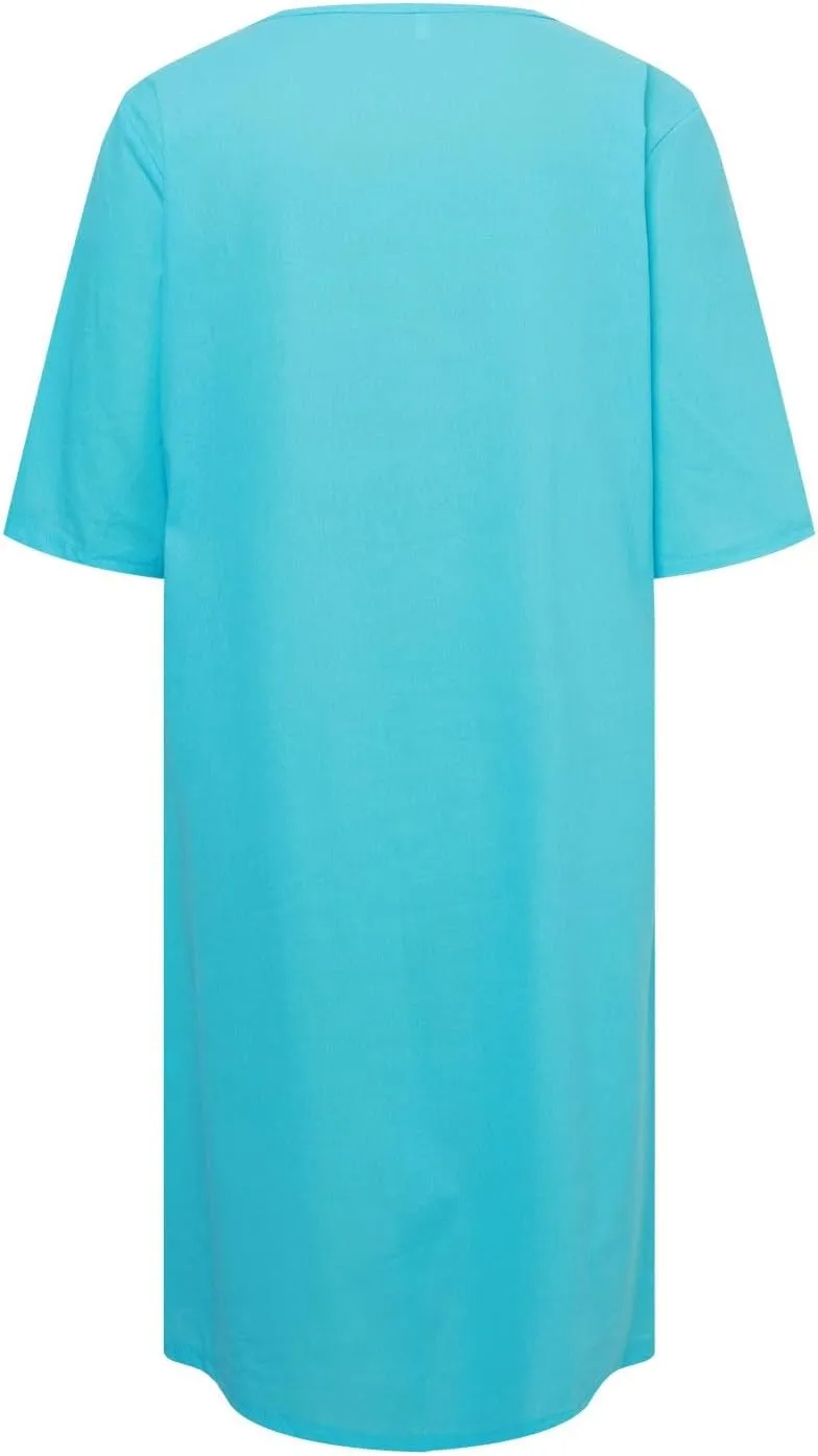 PTOLOCIF Summer Dresses for Women Solid Color Cotton Linen Pockets Tunic Midi Dress Mini Dress