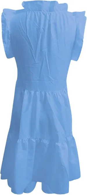 PTOLOCIF Women's Summer Sleeveless Ruffle Sleeve Dresses Round Neck Solid Loose Short Flowy A Line Mini Babydoll Dress A