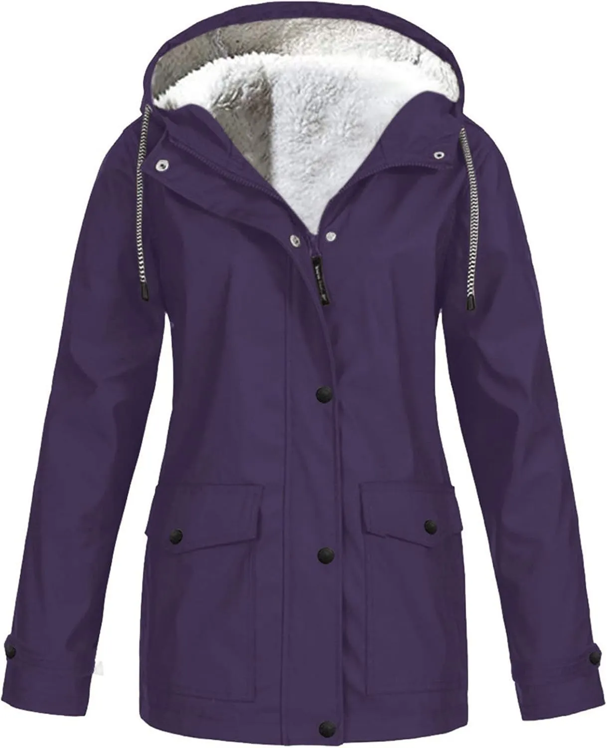 Rain Jacket for Women Waterproof Fleece Lined Fall Winter Coats Hooded Softshell Warm Windbreaker Trench Coat