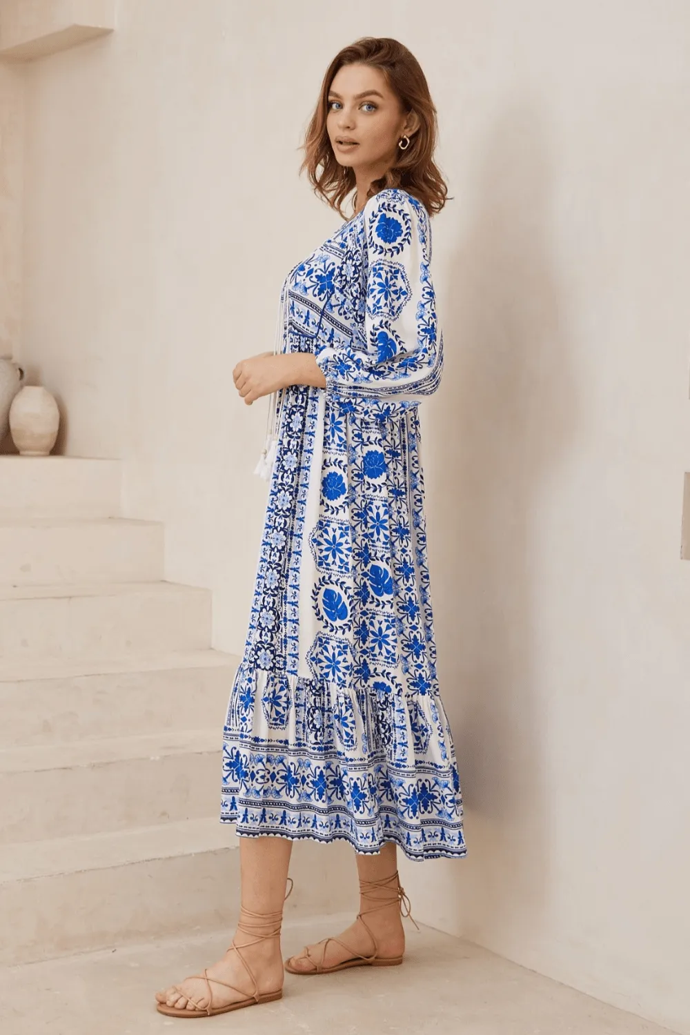 Rayne Boho Midi Dress - Blue