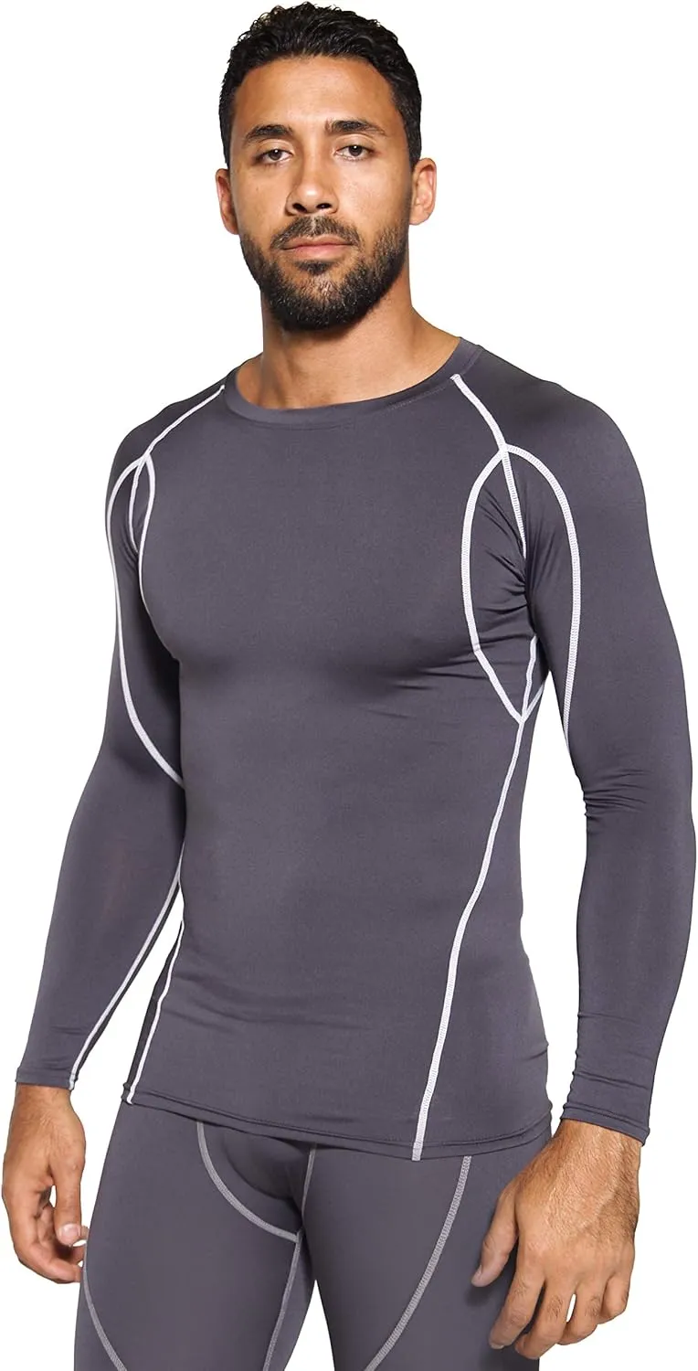 Real Essentials 4 Pack: Men's Compression Long-Sleeve T-Shirt Athletic Cold Weather Baselayer (Available in Big & Tall)