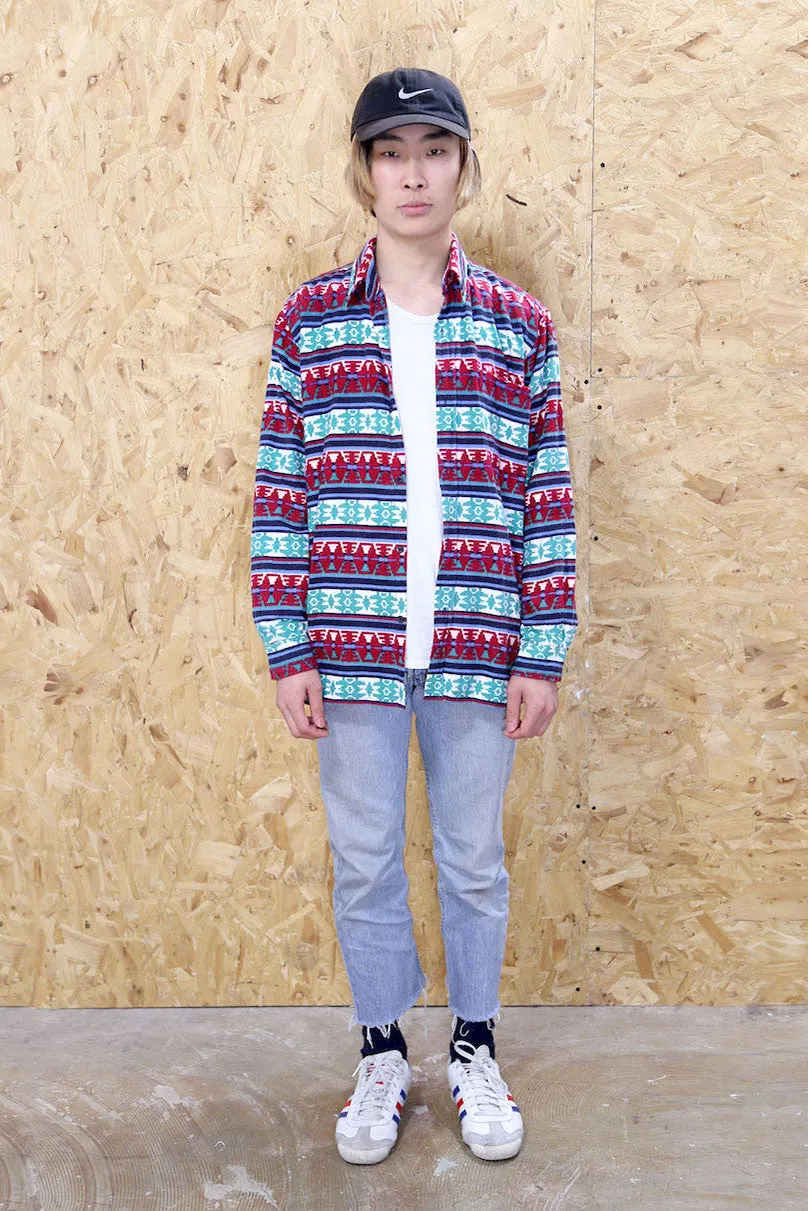 Red And Turquoise Navajo Flannel Shirt