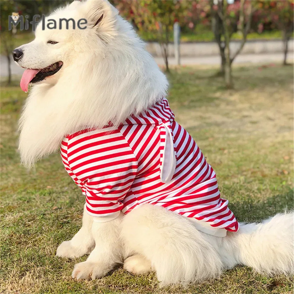 Red White Striped Big Dog Hoodie with Ears