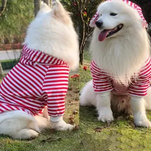 Red White Striped Big Dog Hoodie with Ears