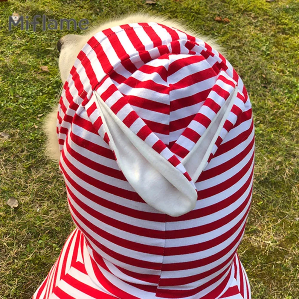 Red White Striped Big Dog Hoodie with Ears