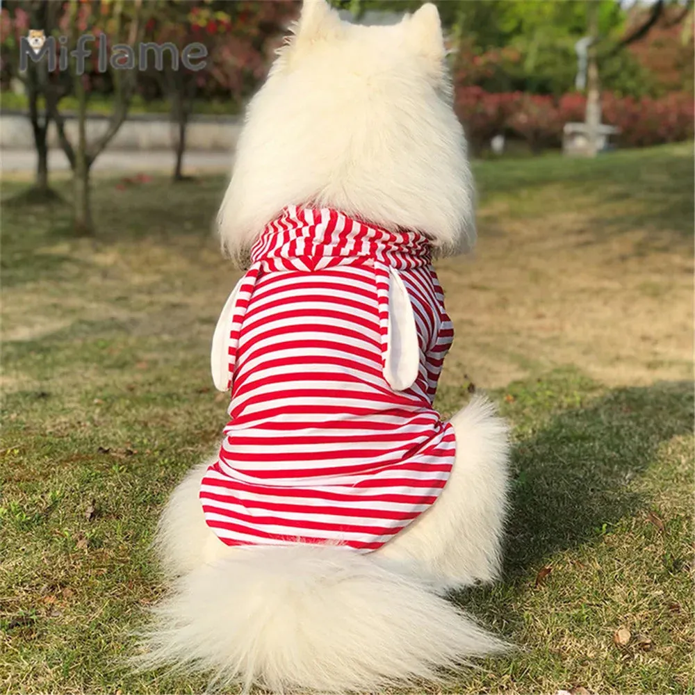 Red White Striped Big Dog Hoodie with Ears