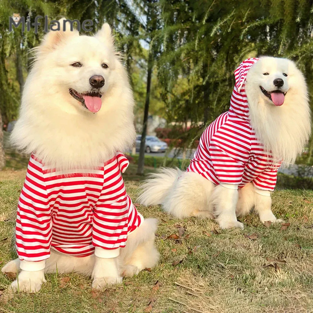 Red White Striped Big Dog Hoodie with Ears