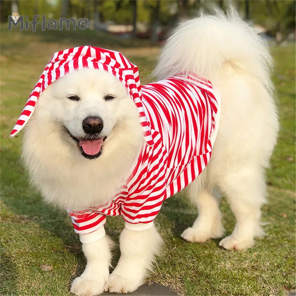 Red White Striped Big Dog Hoodie with Ears