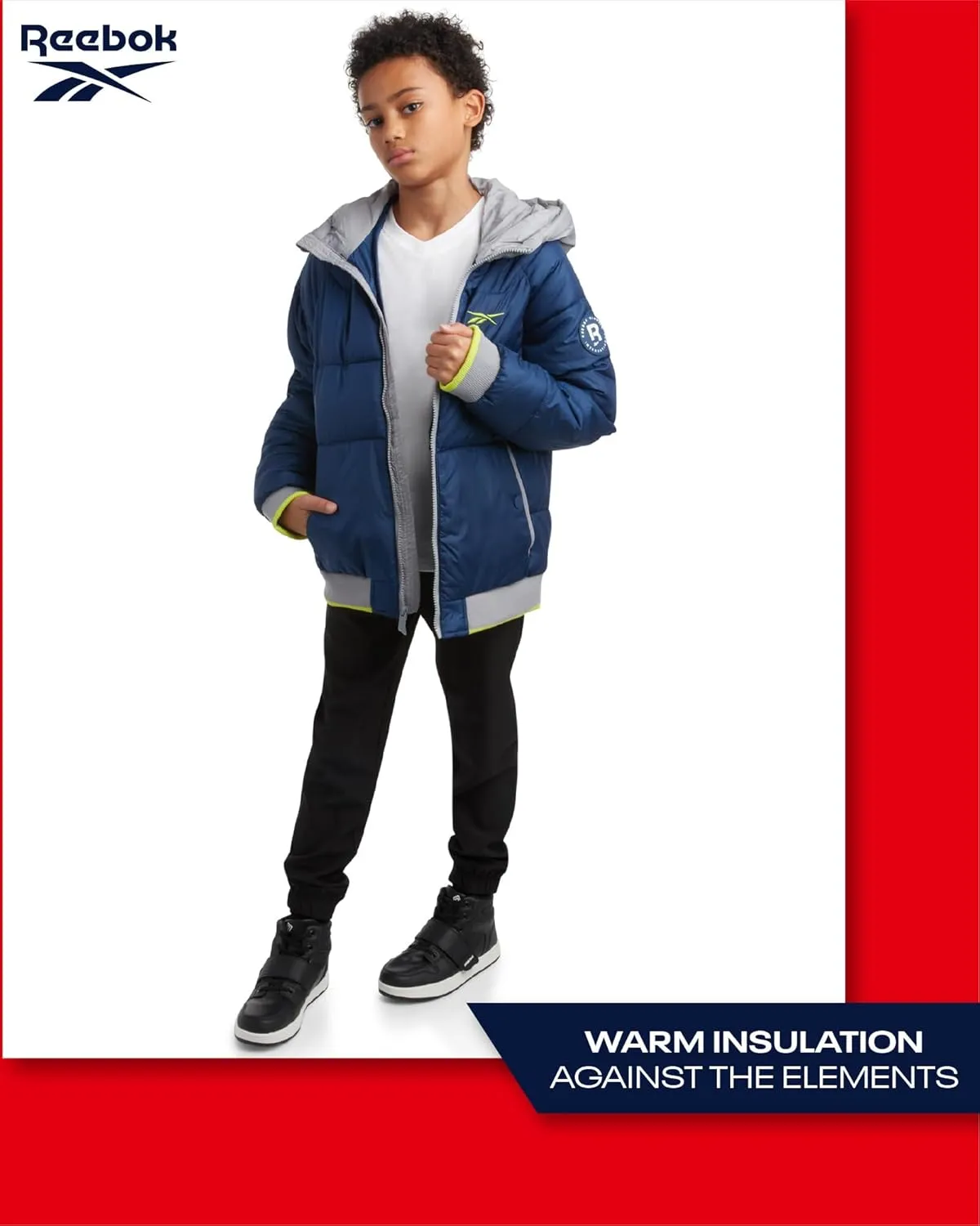 Reebok Boys' Winter Coat - Heavyweight Full Zip Up Quilted Puffer Snow Parka - Weather Resistant Ski Jacket for Boys (8-20)