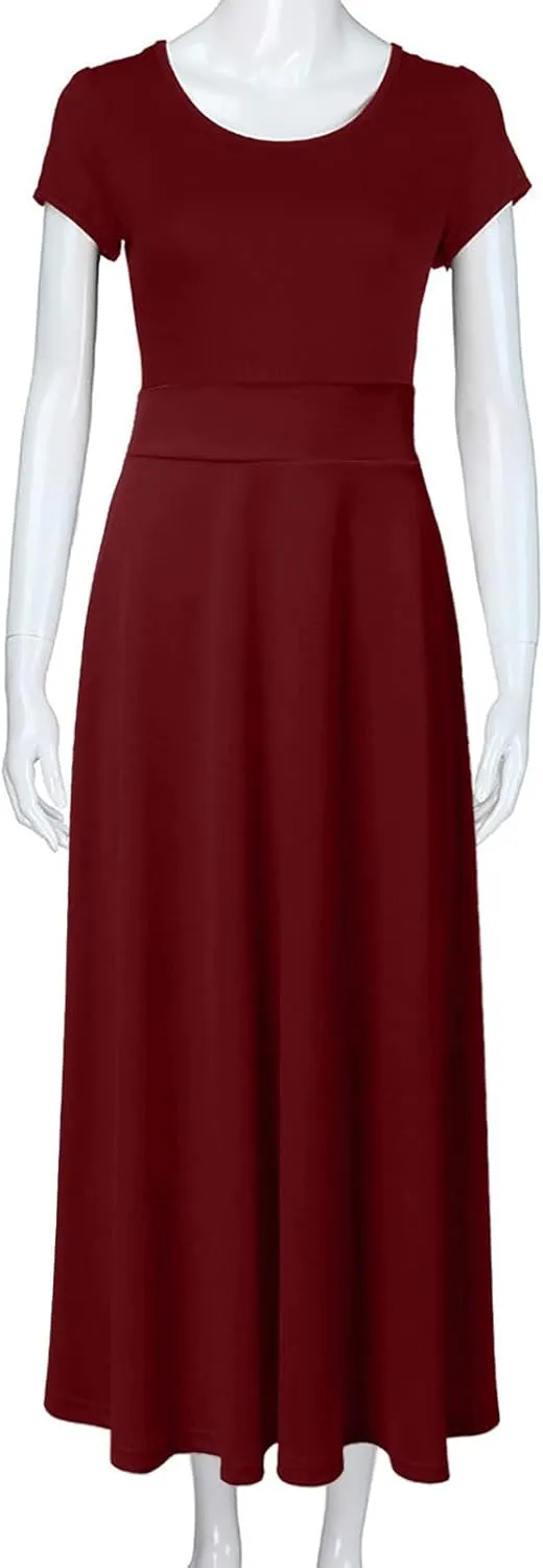 RKSTN Long Summer Dresses for Women 2025 Short Sleeve Solid Color Maxi Dress Prom Cocktail Ball Gowns Beach Party Sundresses