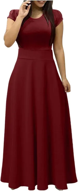 RKSTN Long Summer Dresses for Women 2025 Short Sleeve Solid Color Maxi Dress Prom Cocktail Ball Gowns Beach Party Sundresses
