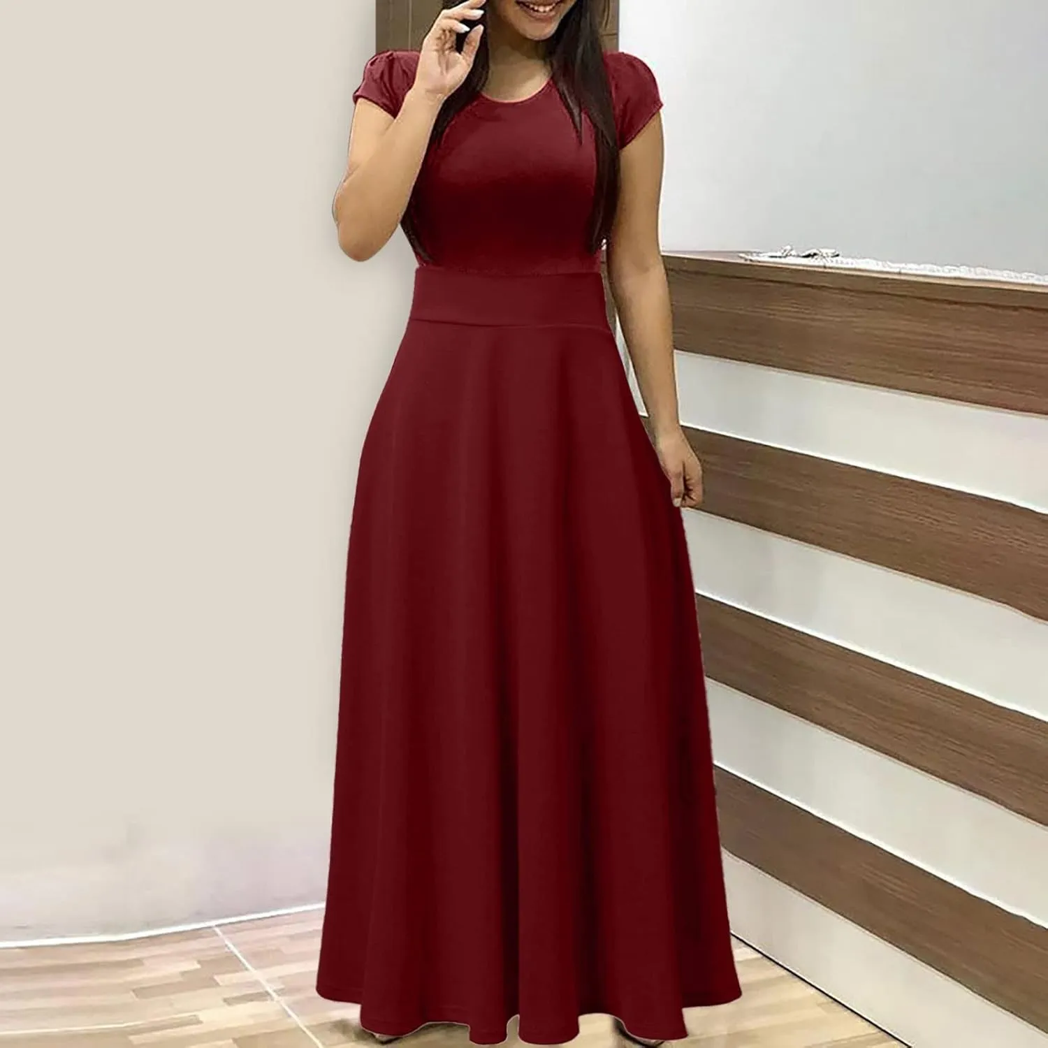 RKSTN Long Summer Dresses for Women 2025 Short Sleeve Solid Color Maxi Dress Prom Cocktail Ball Gowns Beach Party Sundresses