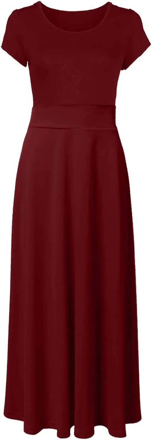 RKSTN Long Summer Dresses for Women 2025 Short Sleeve Solid Color Maxi Dress Prom Cocktail Ball Gowns Beach Party Sundresses