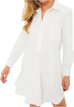 Ruffle Hem Mini Shirt Dress Women Cotton Linen Long Sleeve Henley Tunic Dress Button V Neck Lapel Casual Dresses