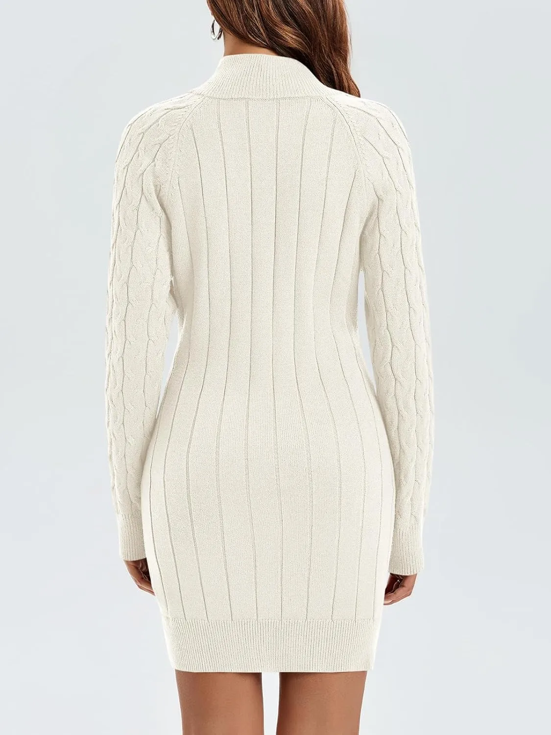 Saodimallsu Womens Cable Knit Sweater Dress Half Zip Long Sleeve Sexy Bodycon Mock Neck Chunky Mini Dresses