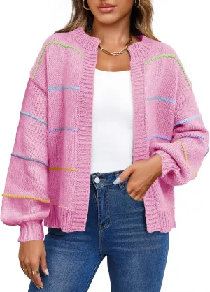 Saodimallsu Womens Color Block Cardigan Sweater Striped Open Front 2024 Fall Chunky Trendy Knit Loose Sweater Coats