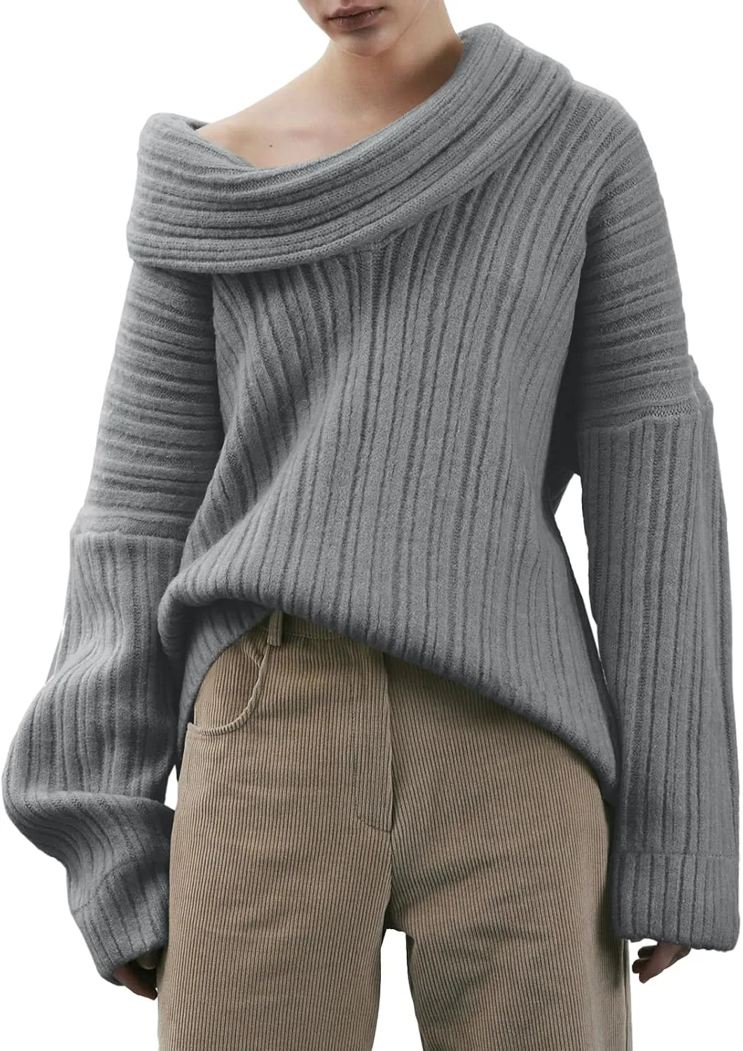 Saodimallsu Womens Off The Shoulder Sweater Top Oversized 2024 Fall Batwing Boat Neck Knit Sexy Casual Pullover