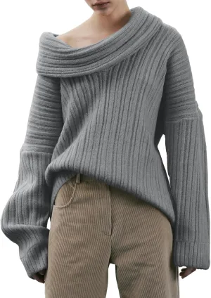 Saodimallsu Womens Off The Shoulder Sweater Top Oversized 2024 Fall Batwing Boat Neck Knit Sexy Casual Pullover