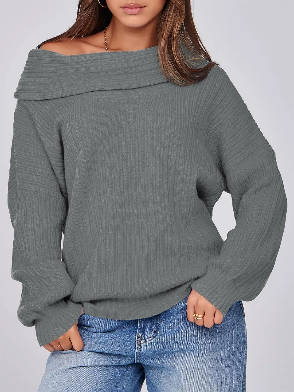 Saodimallsu Womens Off The Shoulder Sweater Top Oversized 2024 Fall Batwing Boat Neck Knit Sexy Casual Pullover