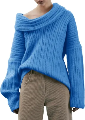 Saodimallsu Womens Off The Shoulder Sweater Top Oversized 2024 Fall Batwing Boat Neck Knit Sexy Casual Pullover