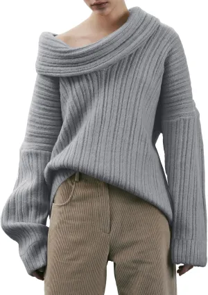 Saodimallsu Womens Off The Shoulder Sweater Top Oversized 2024 Fall Batwing Boat Neck Knit Sexy Casual Pullover