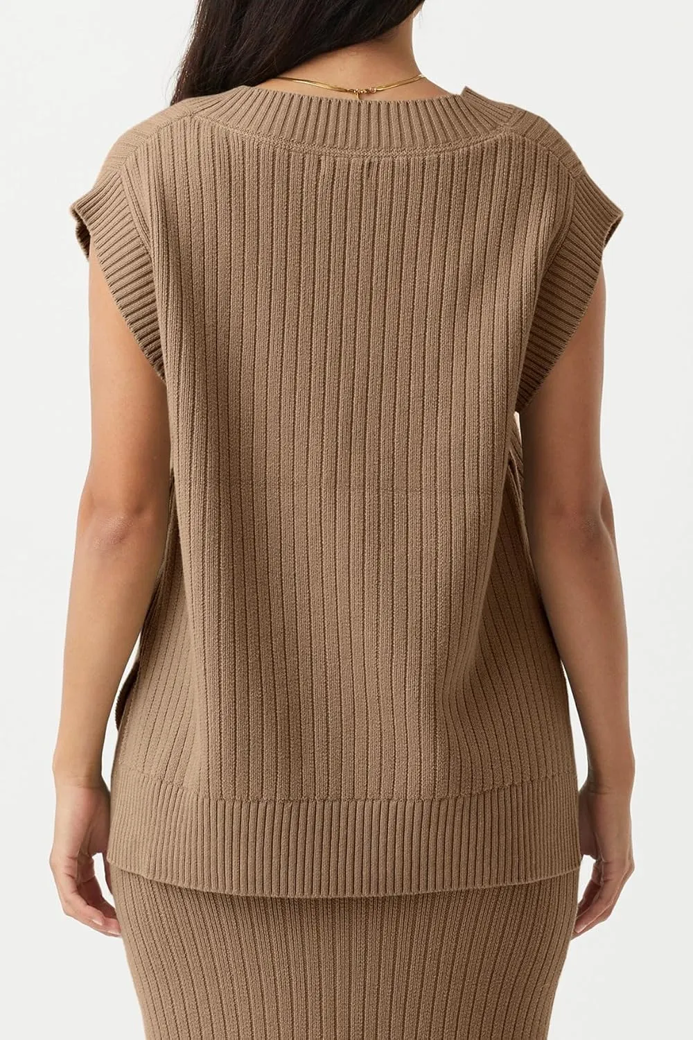Saodimallsu Womens V Neck Sweater Vest Oversized Ribbed Knit Sleeveless Casual Loose Fit Pullover Tank Top