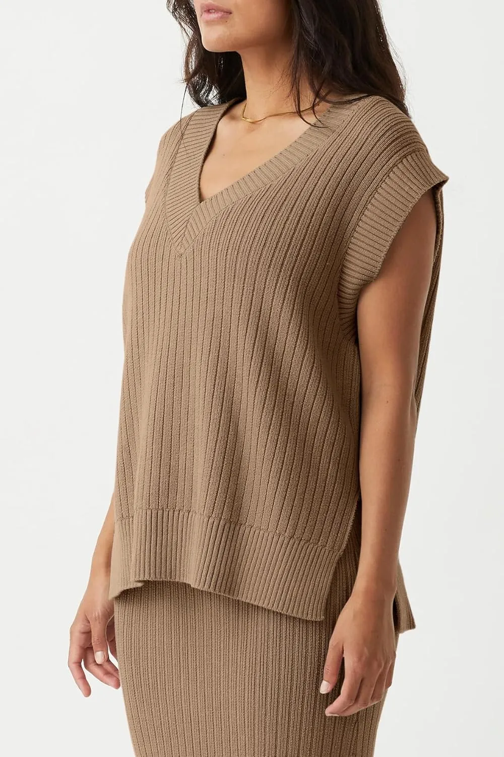Saodimallsu Womens V Neck Sweater Vest Oversized Ribbed Knit Sleeveless Casual Loose Fit Pullover Tank Top