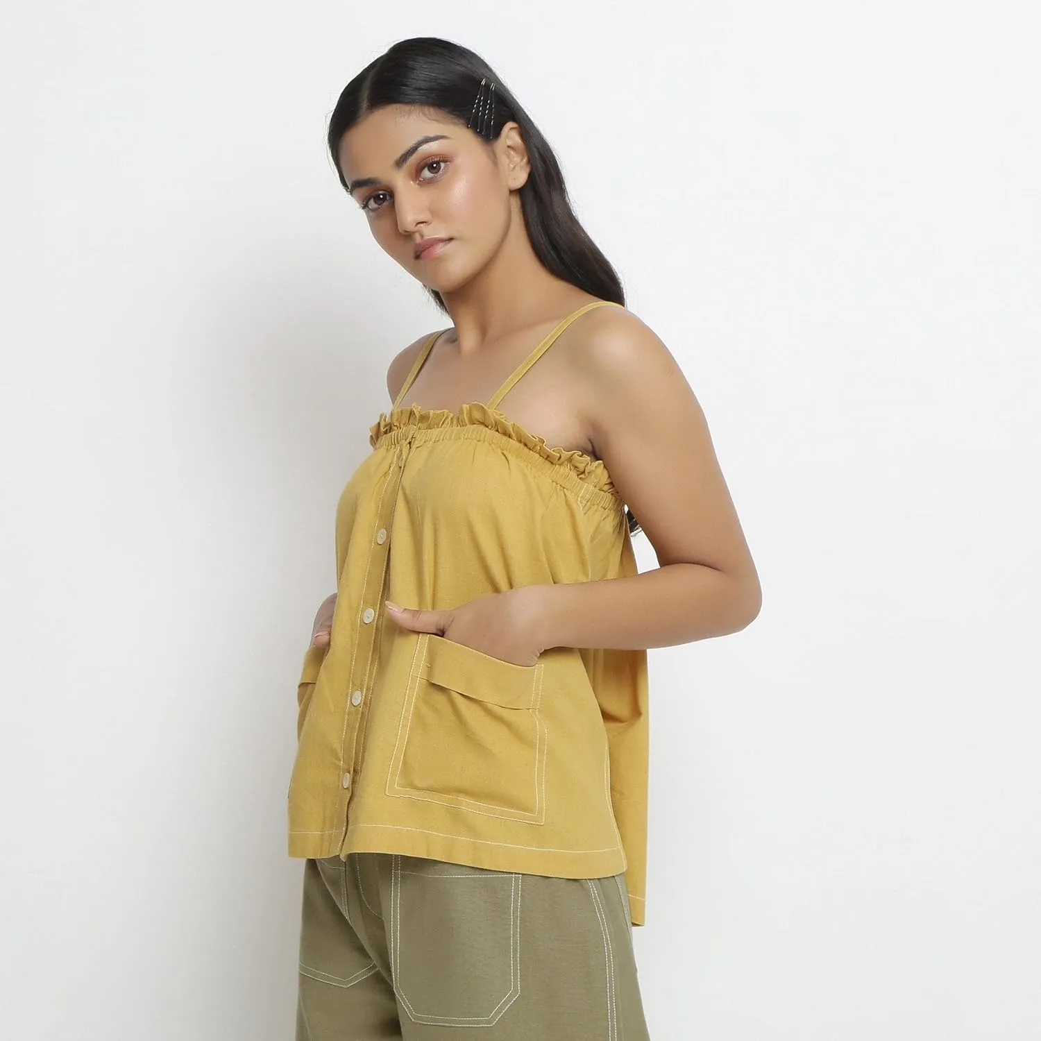 SeamsFriendly Patch Pocket Vegetable Dyed Handspun Cotton Camisole Top for Women