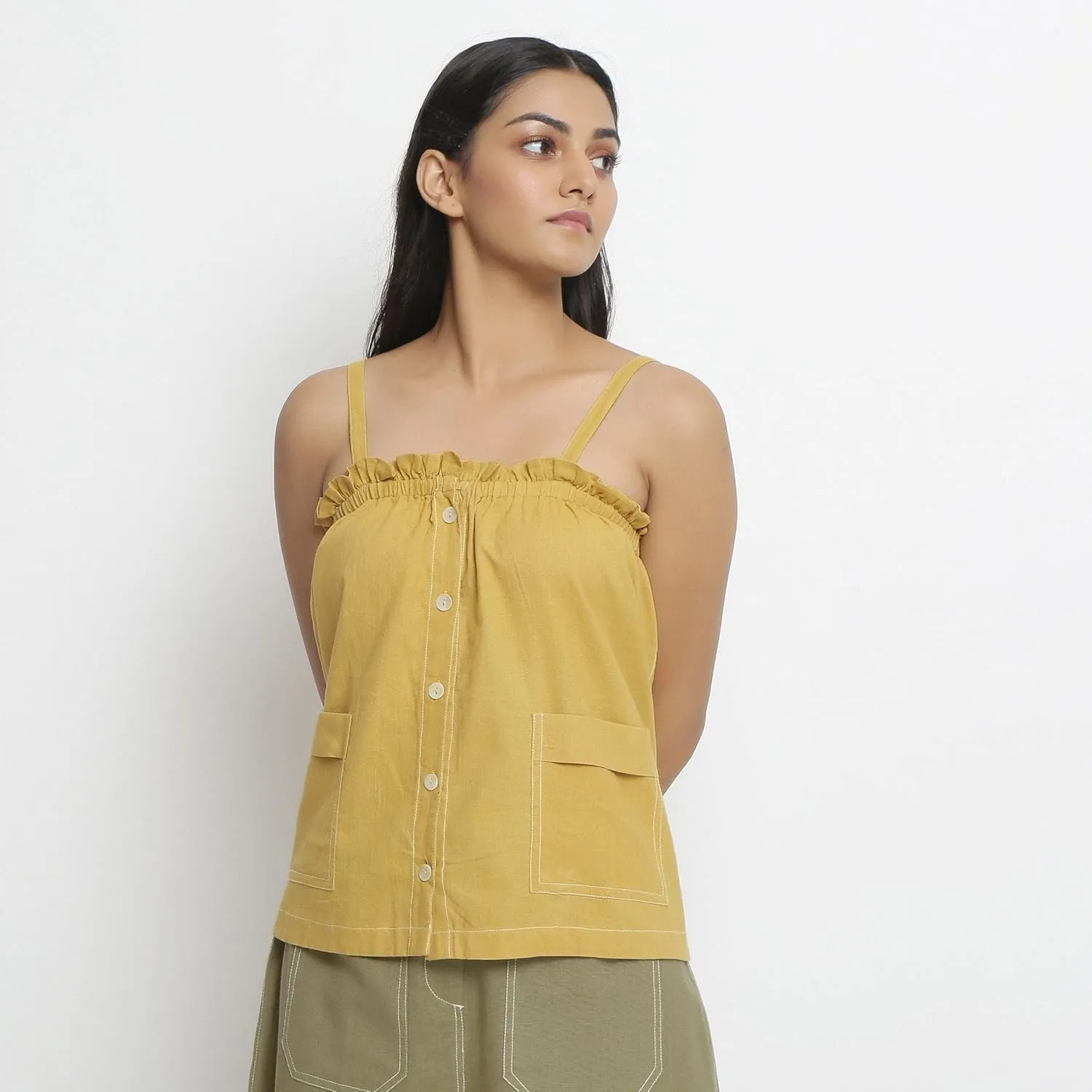 SeamsFriendly Patch Pocket Vegetable Dyed Handspun Cotton Camisole Top for Women
