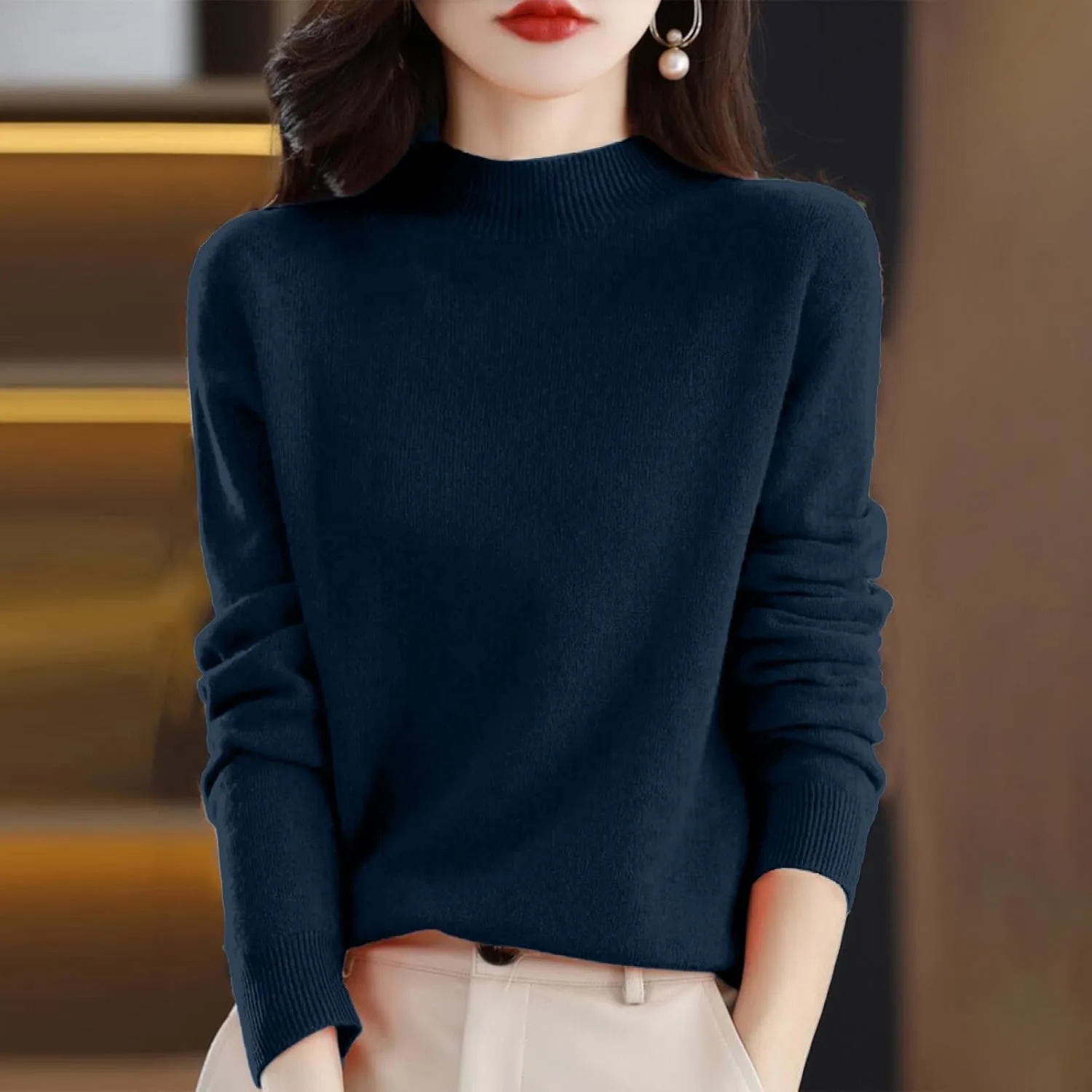 SERYU Cashmere Sweaters for Women Half Turtleneck Long Sleeve Jumper Knitted Pullover Warm Cashmere Sweater Tops