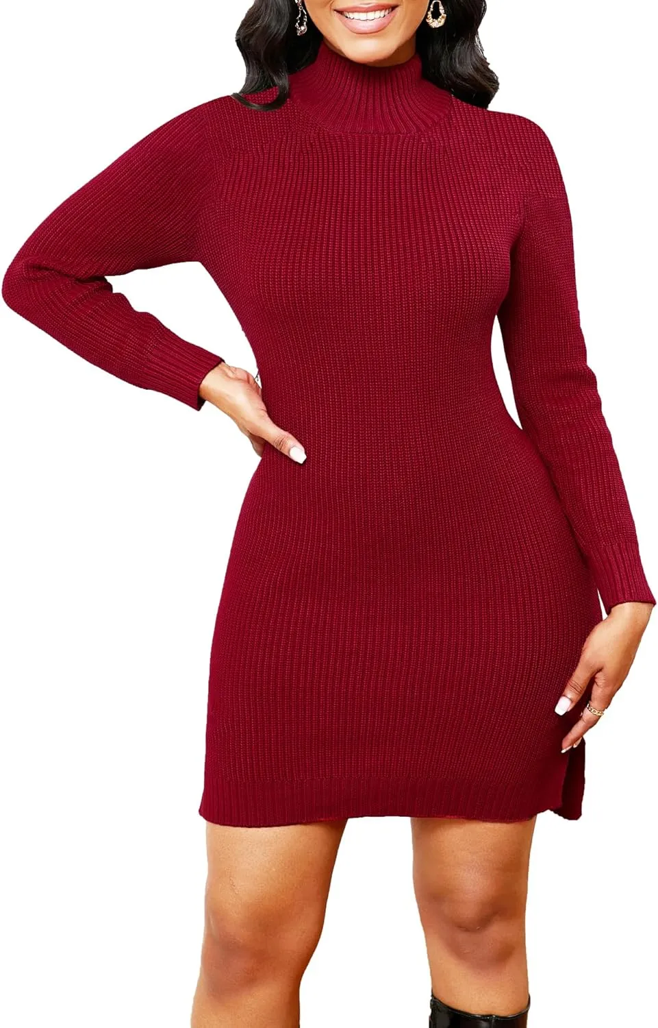 sexycherry Sweater Dresses for Women Casual Sexy Off Shoulder Long Sleeve Knit Pullover Winter Pullover Dress