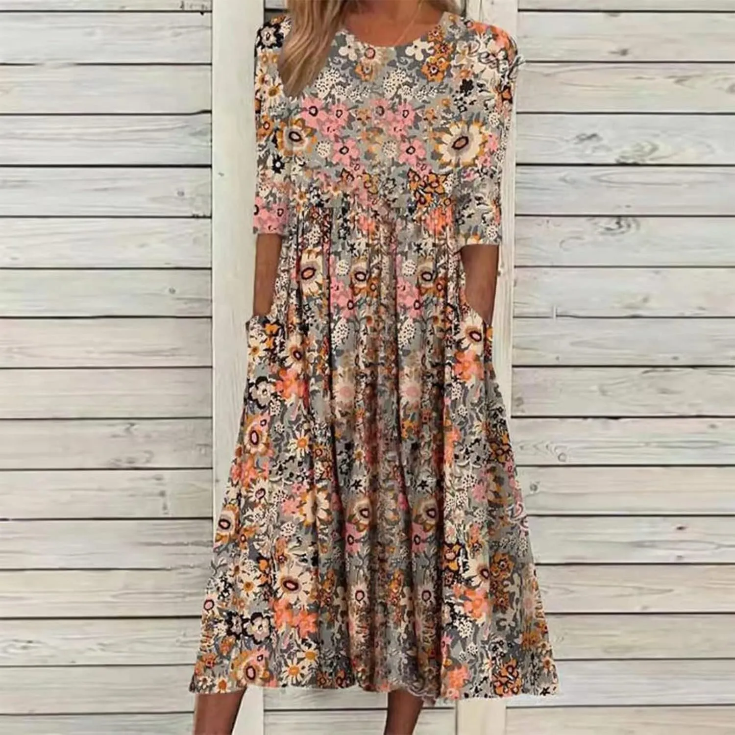SGASY Plus Size Casual Loose Dresses for Curvy Women 2024 Summer Short Sleeve Shift Flowy Midi Dress with Pockets