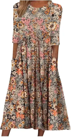 SGASY Plus Size Casual Loose Dresses for Curvy Women 2024 Summer Short Sleeve Shift Flowy Midi Dress with Pockets