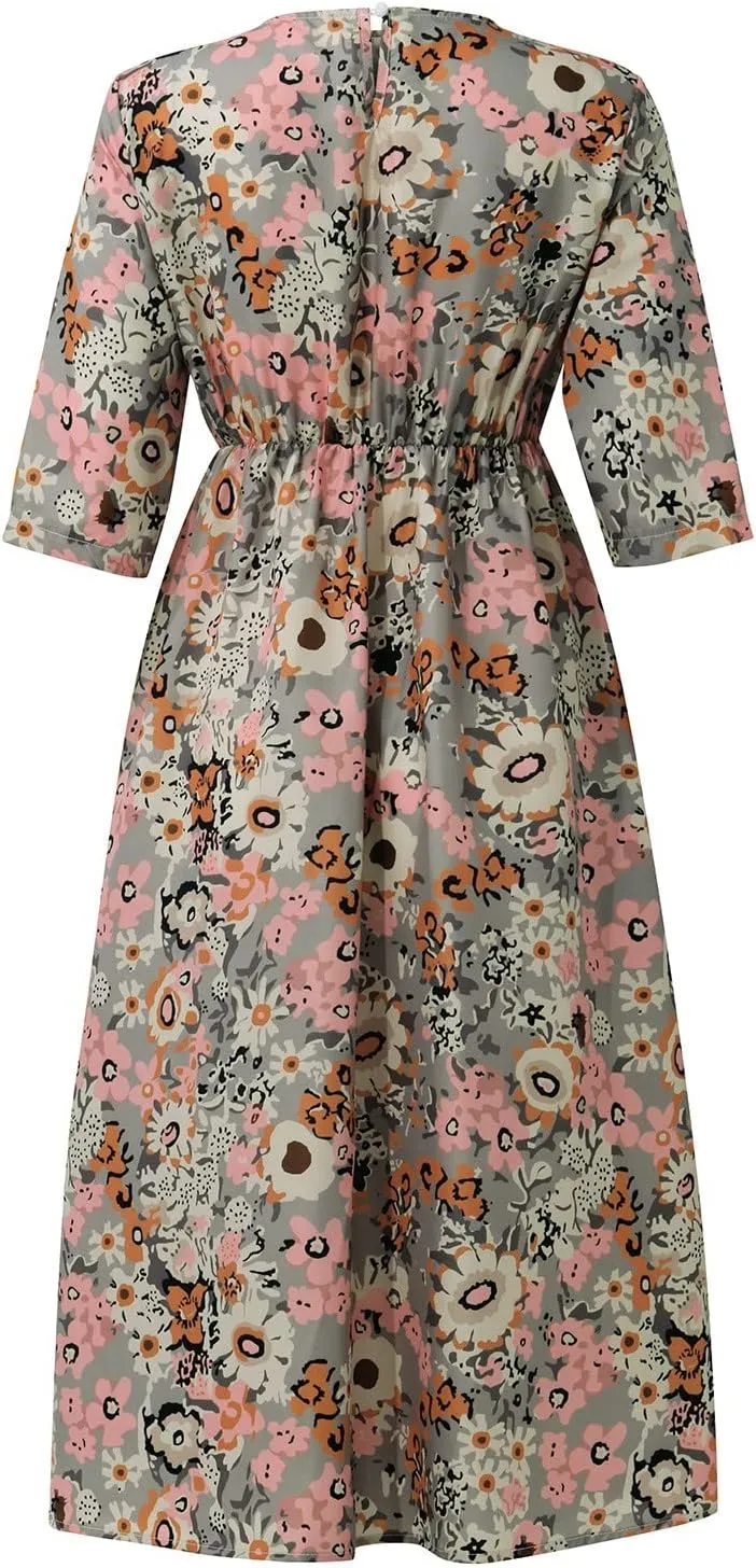 SGASY Plus Size Casual Loose Dresses for Curvy Women 2024 Summer Short Sleeve Shift Flowy Midi Dress with Pockets